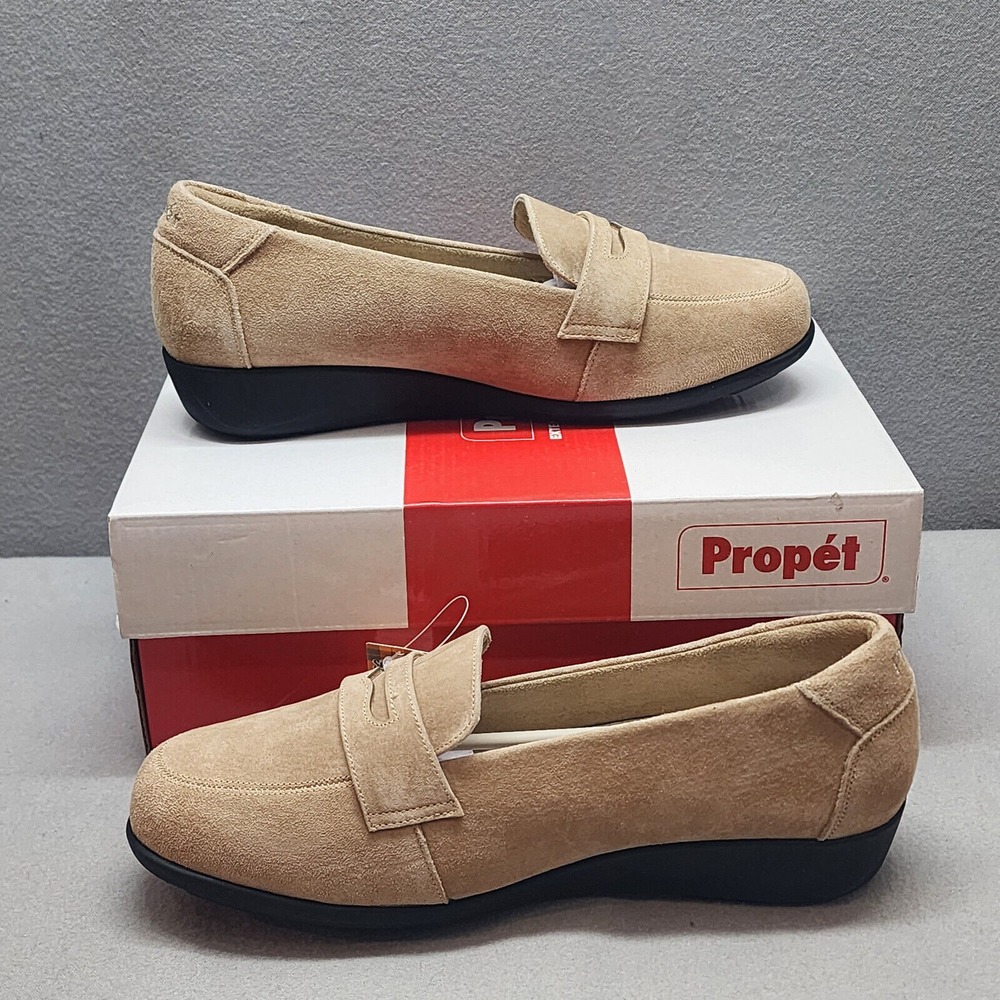 Propet Yetta Penny Loafer Doe‎ Tan Suede Wedge WCX103L Women 9 Wide